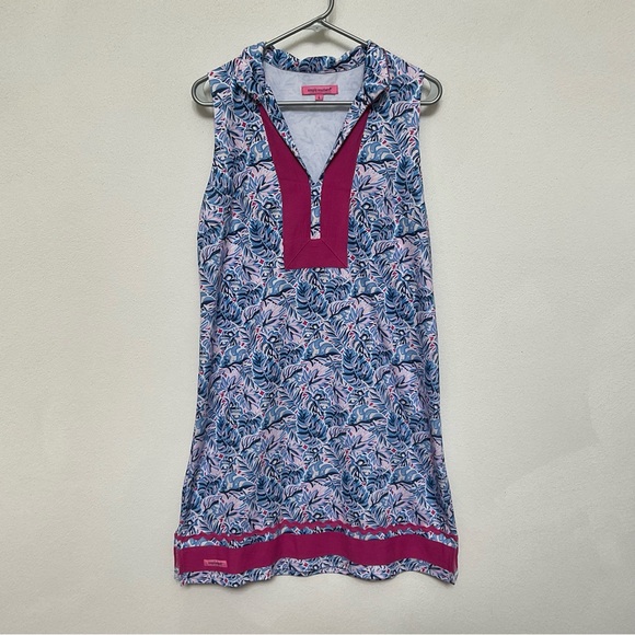 Simply Southern Pink, Blue Leaf Print Collared Tunic Dress Size L Preppy - Picture 1 of 5